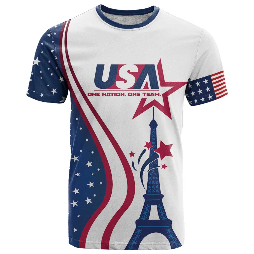 Custom USA Eiffel Tower T-Shirt One Nation One Team Graphic Tee