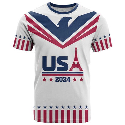 Custom USA 2024 Eiffel Tower T-Shirt United States Summer Sport Graphic Tee