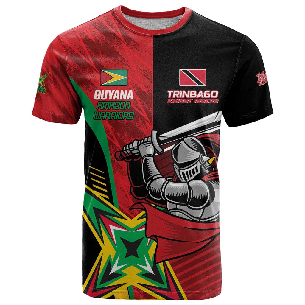 Custom Amazon Warriors Vs Knight Riders T-Shirt Trinbago and Guyana Face Off Cricket Graphic Tee