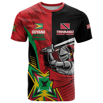 Custom Amazon Warriors Vs Knight Riders T-Shirt Trinbago and Guyana Face Off Cricket Graphic Tee