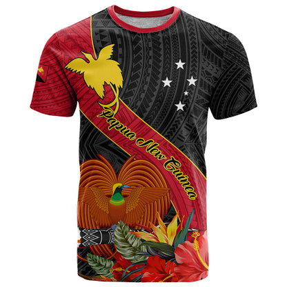 Papua New Guinea T-Shirt Bird Of Paradise With Tropical Flower Graphic Tee