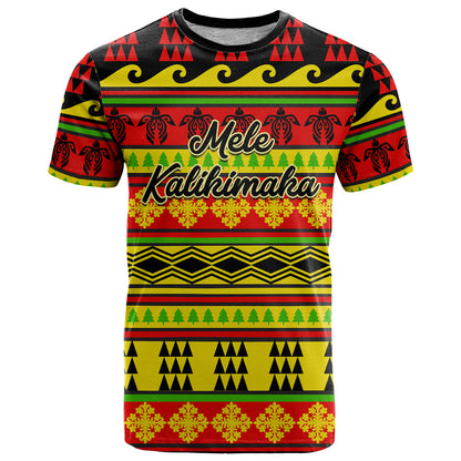 Custom Hawaii Christmas T-Shirt Hawaiian Quilt Pattern Reggae Version Graphic Tee