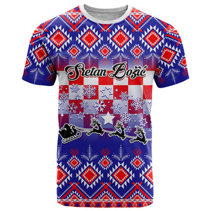 Custom Croatia Christmas T-Shirt Sretan Bozic Croatian Embroidery Patterns Graphic Tee
