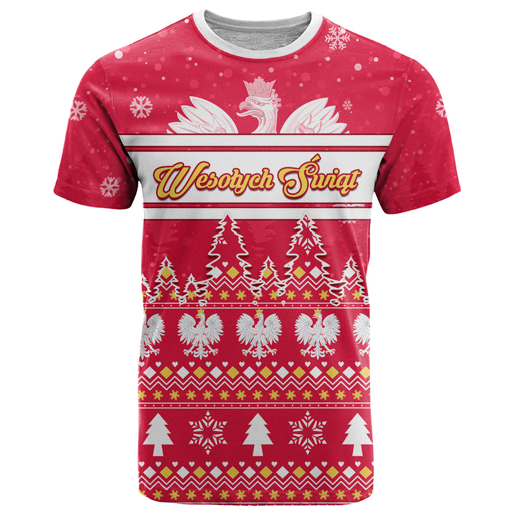 Custom Poland Christmas T-Shirt Wesolych Swiat Polish Eagle Graphic Tee