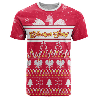 Custom Poland Christmas T-Shirt Wesolych Swiat Polish Eagle Graphic Tee