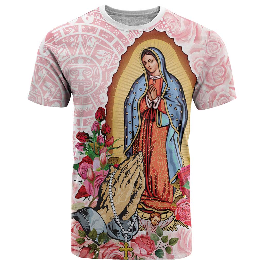 Virgen de Guadalupe T-Shirt Rose Flower Mexican Aztec Pattern Graphic Tee