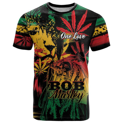 Personalized Reggae King Marley One Love T-Shirt Rastafarian Lion Grunge Graphic Tee
