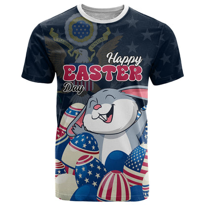 American Easter Day 2024 T-Shirt Bunny With US Easter Eggs Graphic Tee