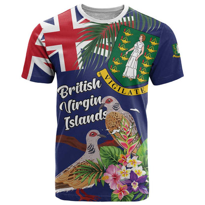 Personalised British Virgin Islands T-Shirt Two Turtle Doves Tropical Flowers Graphic Tee