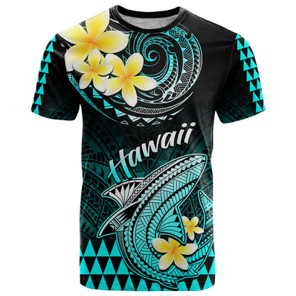 Hawaii T-Shirt Polynesian Shark with Kakau Turquoise Version Graphic Tee