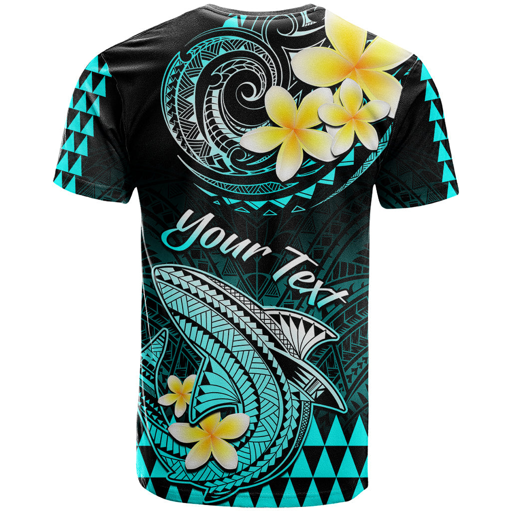 Personalised Hawaii T-Shirt Polynesian Shark with Kakau Turquoise Version Graphic Tee