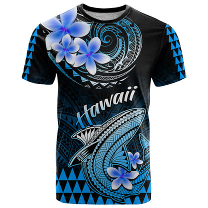 Hawaii T-Shirt Polynesian Shark with Kakau Blue Version Graphic Tee