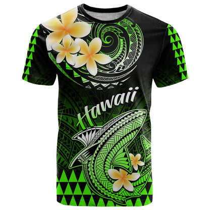 Hawaii T-Shirt Polynesian Shark with Kakau Green Version Graphic Tee