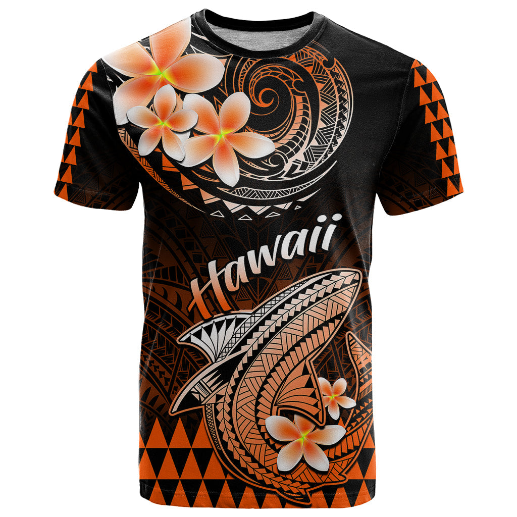 Hawaii T-Shirt Polynesian Shark with Kakau Orange Version Graphic Tee