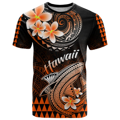 Hawaii T-Shirt Polynesian Shark with Kakau Orange Version Graphic Tee