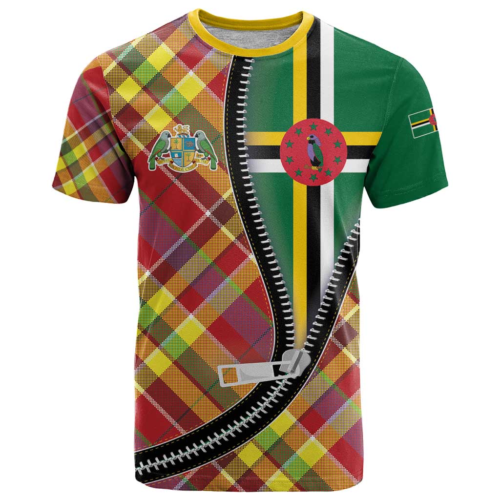 Dominica Creole Day T-Shirt Madras Pattern Zipper Stylized Graphic Tee