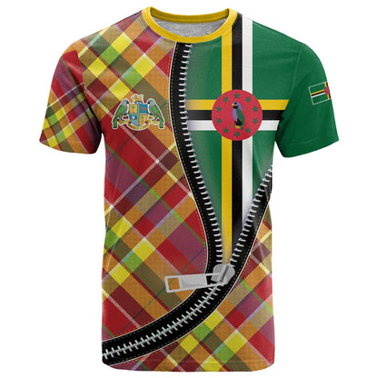 Dominica Creole Day T-Shirt Madras Pattern Zipper Stylized Graphic Tee