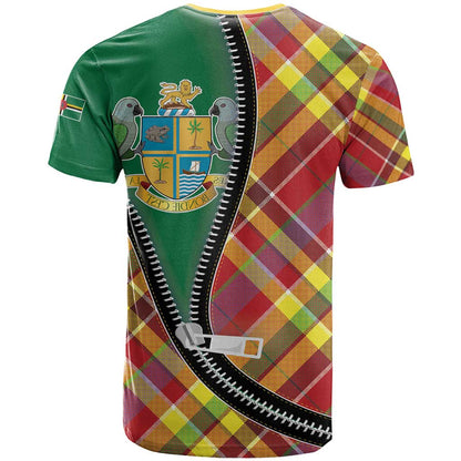Dominica Creole Day T-Shirt Madras Pattern Zipper Stylized Graphic Tee