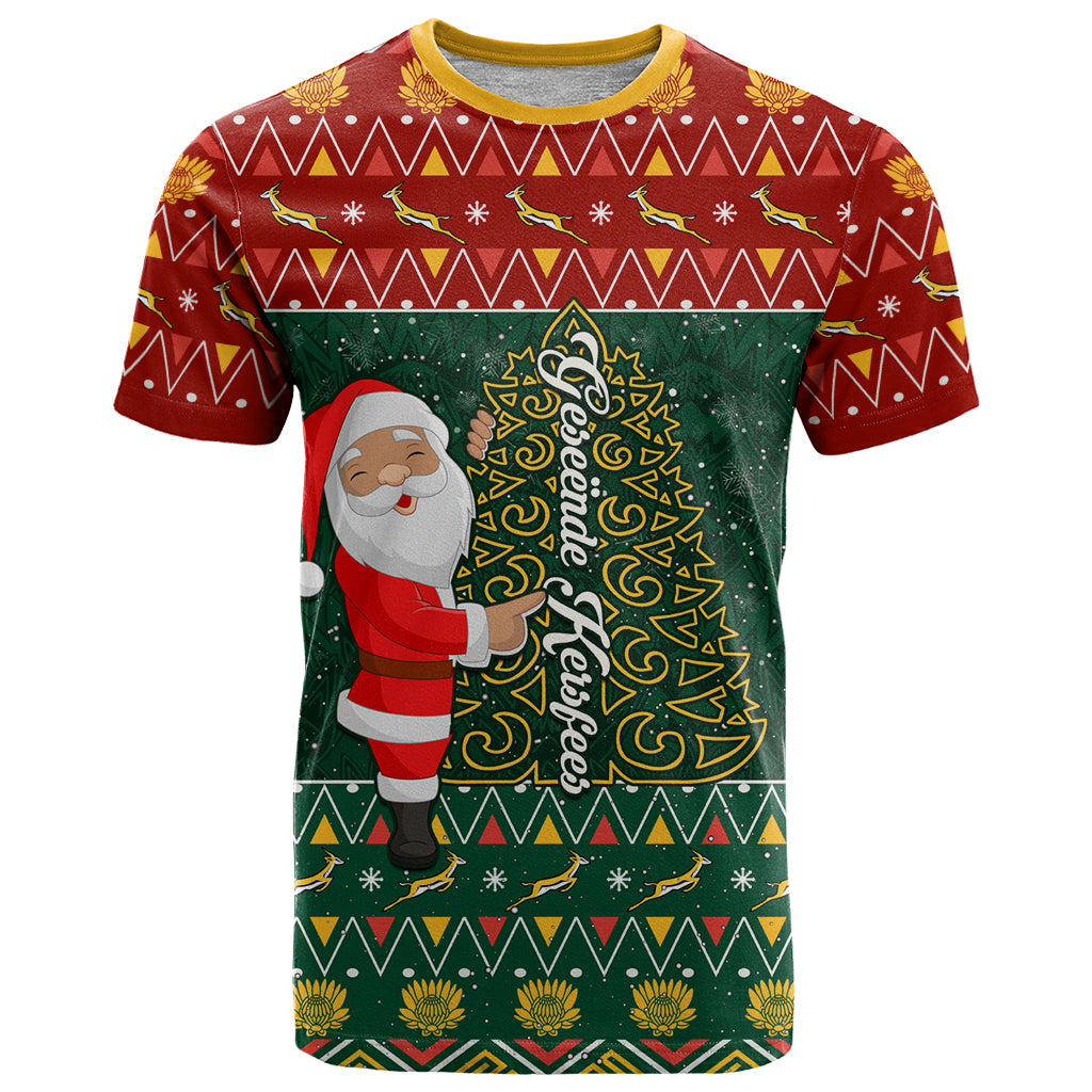 Custom South Africa Christmas T-Shirt Geseende Kersfees Santa Claus African Pattern Graphic Tee