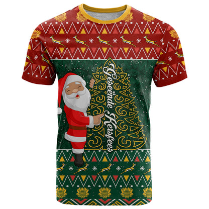 Custom South Africa Christmas T-Shirt Geseende Kersfees Santa Claus African Pattern Graphic Tee