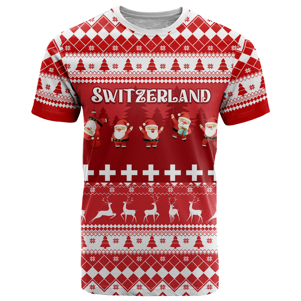 Custom Switzerland Christmas T-Shirt Merry Christmas Funny Santa Claus Graphic Tee