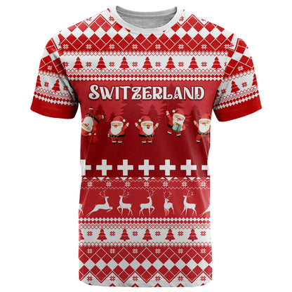 Custom Switzerland Christmas T-Shirt Merry Christmas Funny Santa Claus Graphic Tee