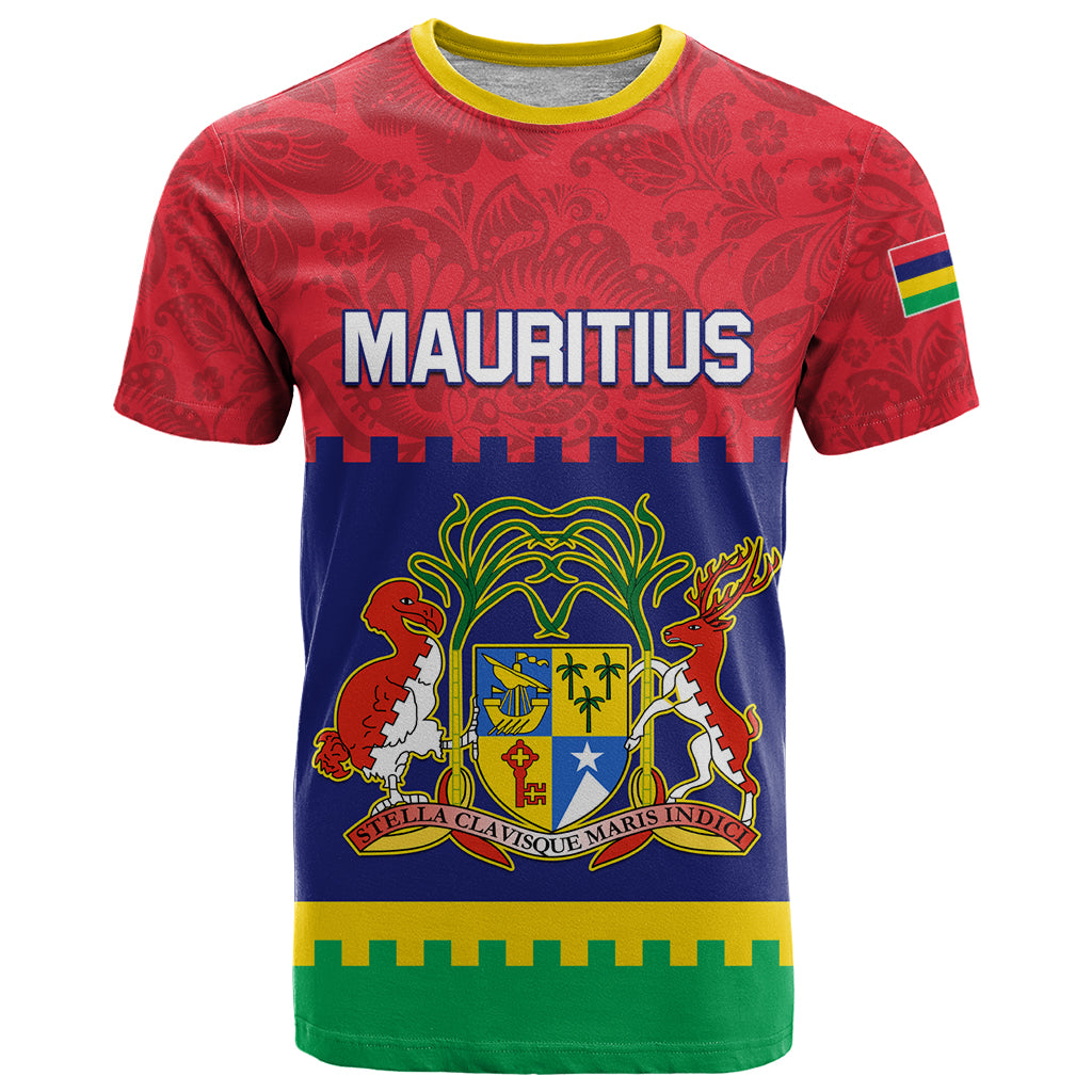 Mauritius Independence Day T-Shirt Stella Clavisque Maris Indici Foral Pattern Graphic Tee