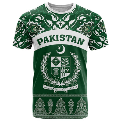 Pakistan Day T-Shirt Coat Of Arms Mix Islamic Pattern Graphic Tee