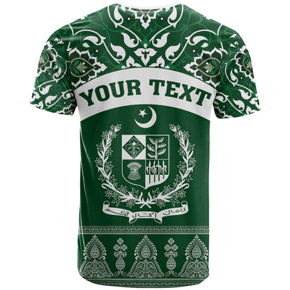 Pakistan Day T-Shirt Coat Of Arms Mix Islamic Pattern Graphic Tee