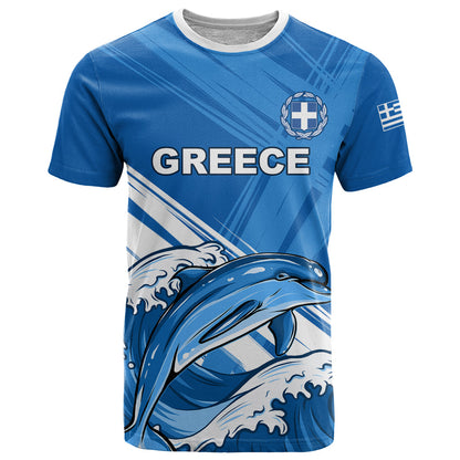 Greece Independence Day T-Shirt Eleftheria i Thanatos Dolphin Jumping Graphic Tee