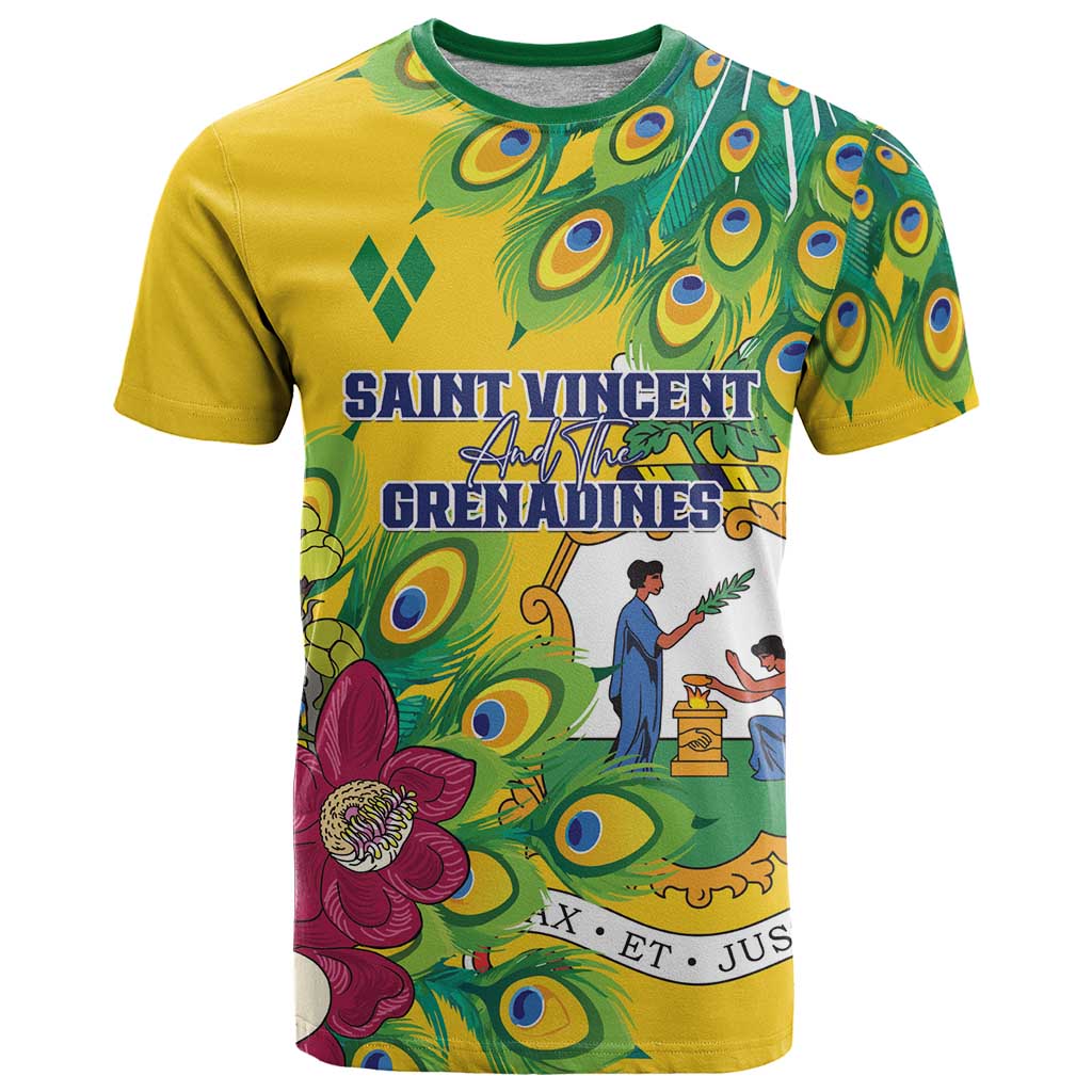 Personalized Saint Vincent and the Grenadines T-Shirt Stylized Peacock Feather Royal Graphic Tee