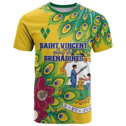 Personalized Saint Vincent and the Grenadines T-Shirt Stylized Peacock Feather Royal Graphic Tee