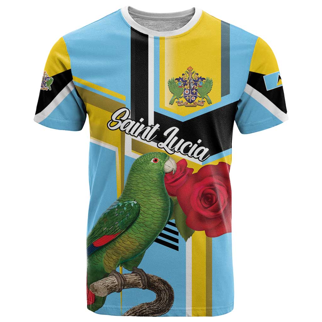 Personalized Saint Lucia T-Shirt Jacquot Parrot Rosie Floral Graphic Tee