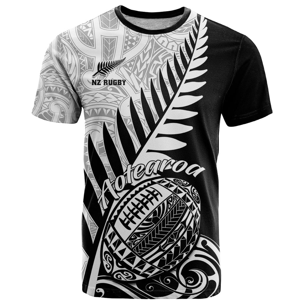 Custom New Zealand Silver Fern Rugby T-Shirt Aotearoa Maori Black Version Graphic Tee