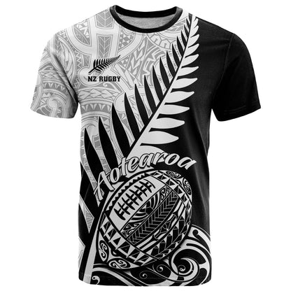 Custom New Zealand Silver Fern Rugby T-Shirt Aotearoa Maori Black Version Graphic Tee