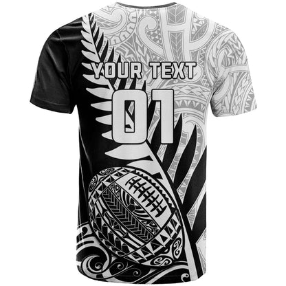 Custom New Zealand Silver Fern Rugby T-Shirt Aotearoa Maori Black Version Graphic Tee