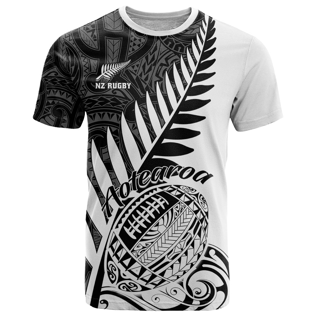 Custom New Zealand Silver Fern Rugby T-Shirt Aotearoa Maori White Version Graphic Tee