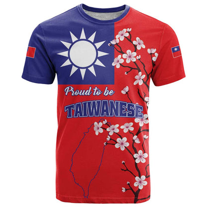 Personalized Proud To Be Taiwanese T-Shirt Flag Map Plum Blossom Graphic Tee