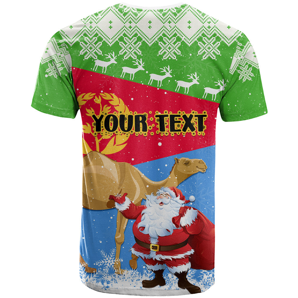 Custom Eritrea Christmas T-Shirt Santa Claus With Dromedary Camel Graphic Tee
