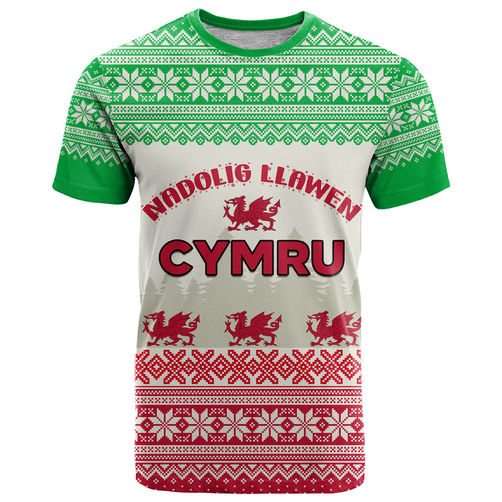 Custom Wales Christmas T-Shirt Nadolig Llawen Welsh Dragon Graphic Tee
