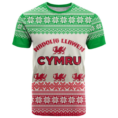 Custom Wales Christmas T-Shirt Nadolig Llawen Welsh Dragon Graphic Tee