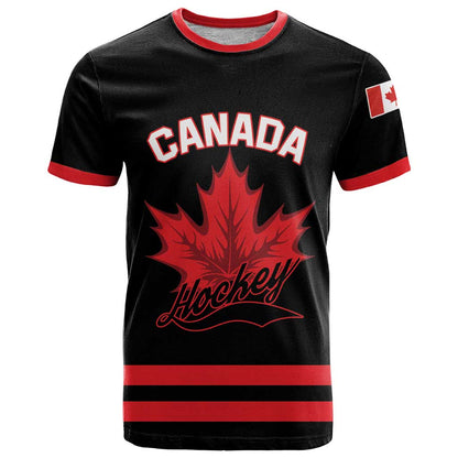 Custom Canada 2026 Hockey T-Shirt Team Maple Leaf Black Version Graphic Tee