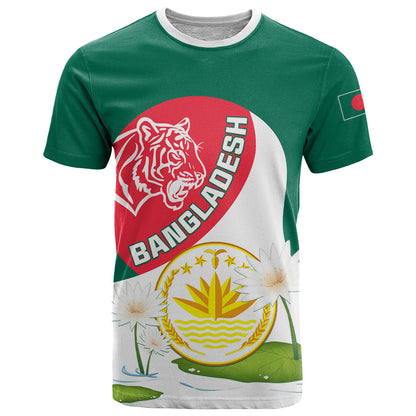Bangladesh Independence Day T-Shirt Royal Bengal Tiger With Water Lily Graphic Tee