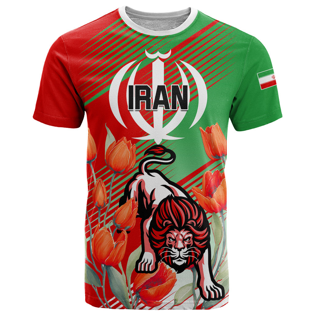 Iran Republic Day T-Shirt Asiatic Lion With Tulip Flower Graphic Tee