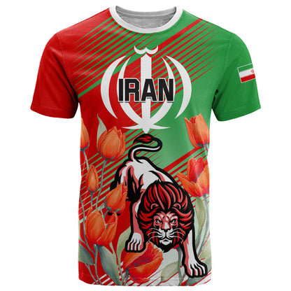Iran Republic Day T-Shirt Asiatic Lion With Tulip Flower Graphic Tee