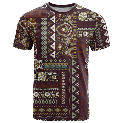 Persian Patchwork Pattern T-Shirt Unique Brown Graphic Tee