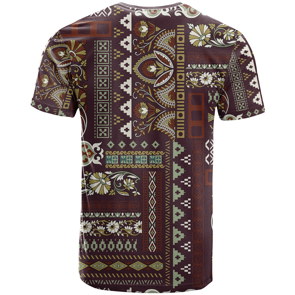 Persian Patchwork Pattern T-Shirt Unique Brown Graphic Tee