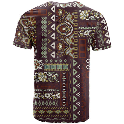 Persian Patchwork Pattern T-Shirt Unique Brown Graphic Tee