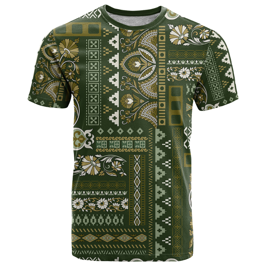 Persian Patchwork Pattern T-Shirt Unique Green Graphic Tee