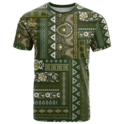 Persian Patchwork Pattern T-Shirt Unique Green Graphic Tee